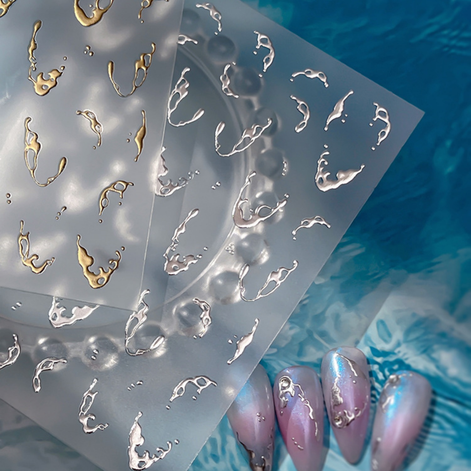 Gold Foil Water Splash 5D Nail - đánh giá và giá Freshwater Line